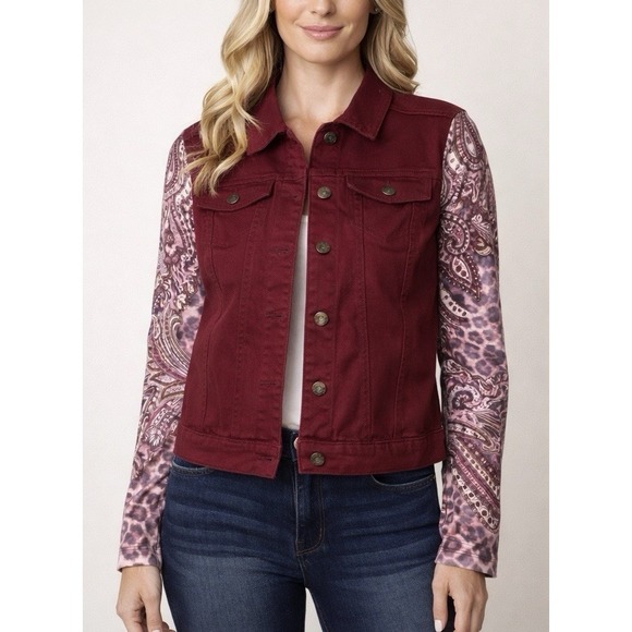 ONE WORLD Jackets & Blazers - NWT One World Live & Let Live Paisley Sleeves Denim Jacket‎ Western Boho Small